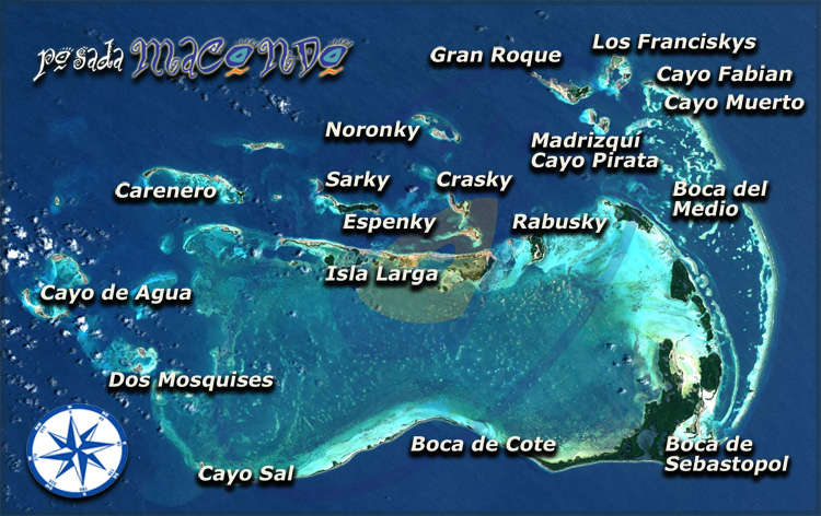 Mapa del archipiélago de Los Roques - Visita el mejor lugar del mar Caribe: Los Roques, con Posada Macondo - Ofertas de vacaciones en Los Roques